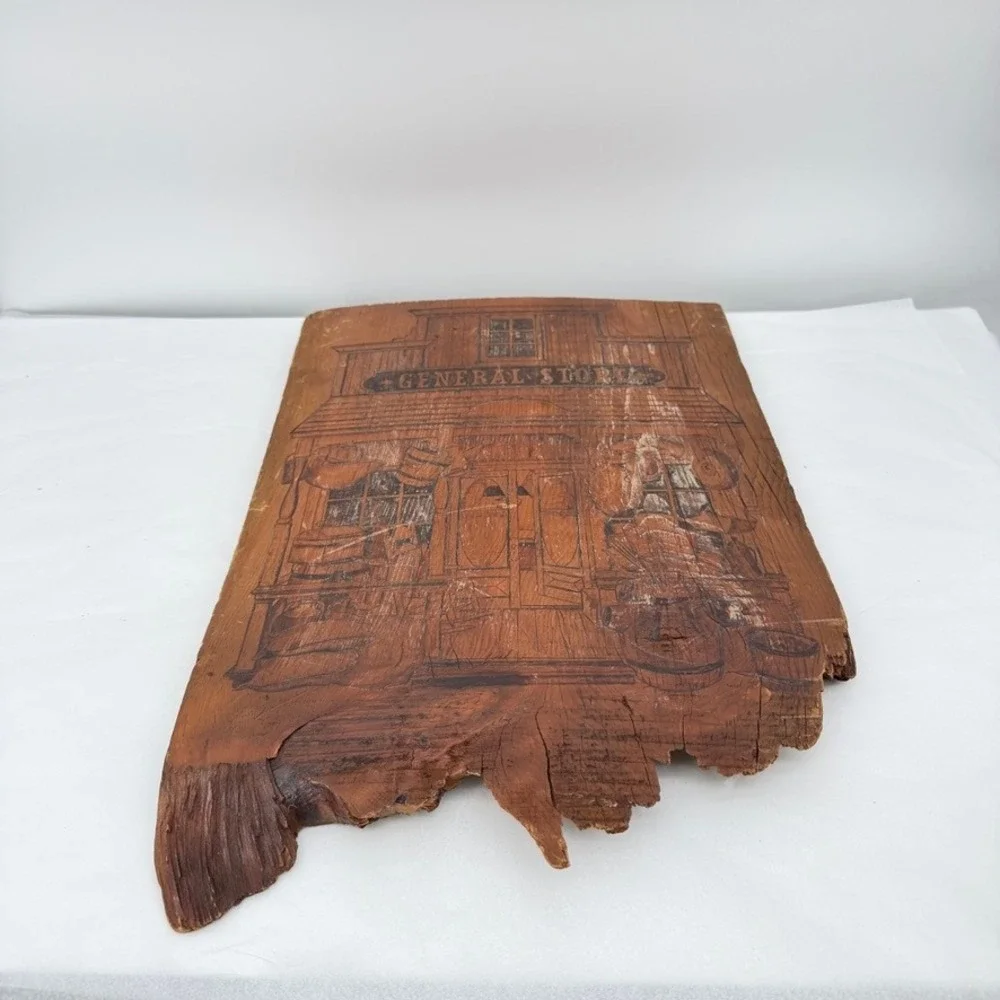 Wood‎ Wall Plaque General Store Etched Live Edge Rustic Cabin Frontier Decor